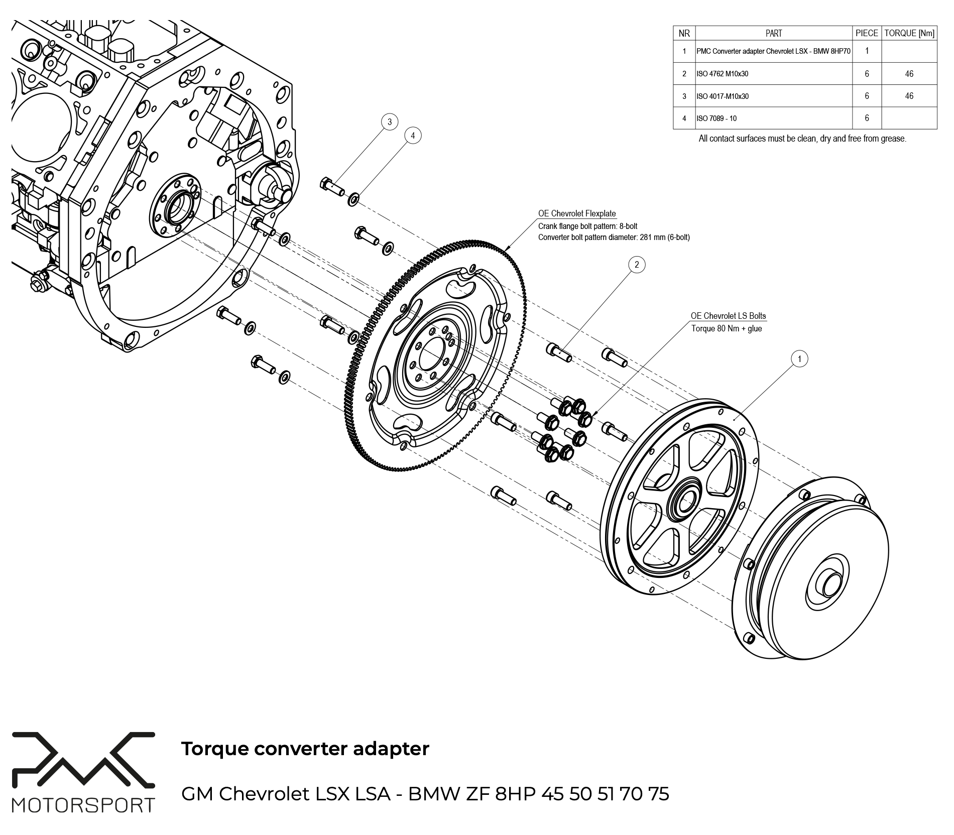 PMC Adapter Kit GM Chevrolet LS - BMW ZF 8HP 8HP75 8HP70 8HP50 8HP51 - 2