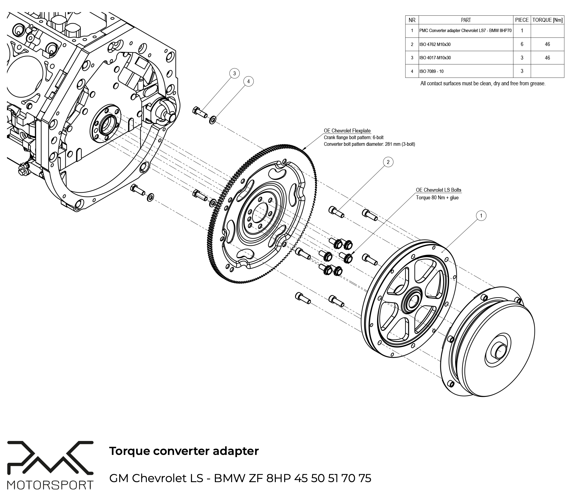 PMC Adapter Kit GM Chevrolet LS - BMW ZF 8HP 8HP75 8HP70 8HP50 8HP51 - 7