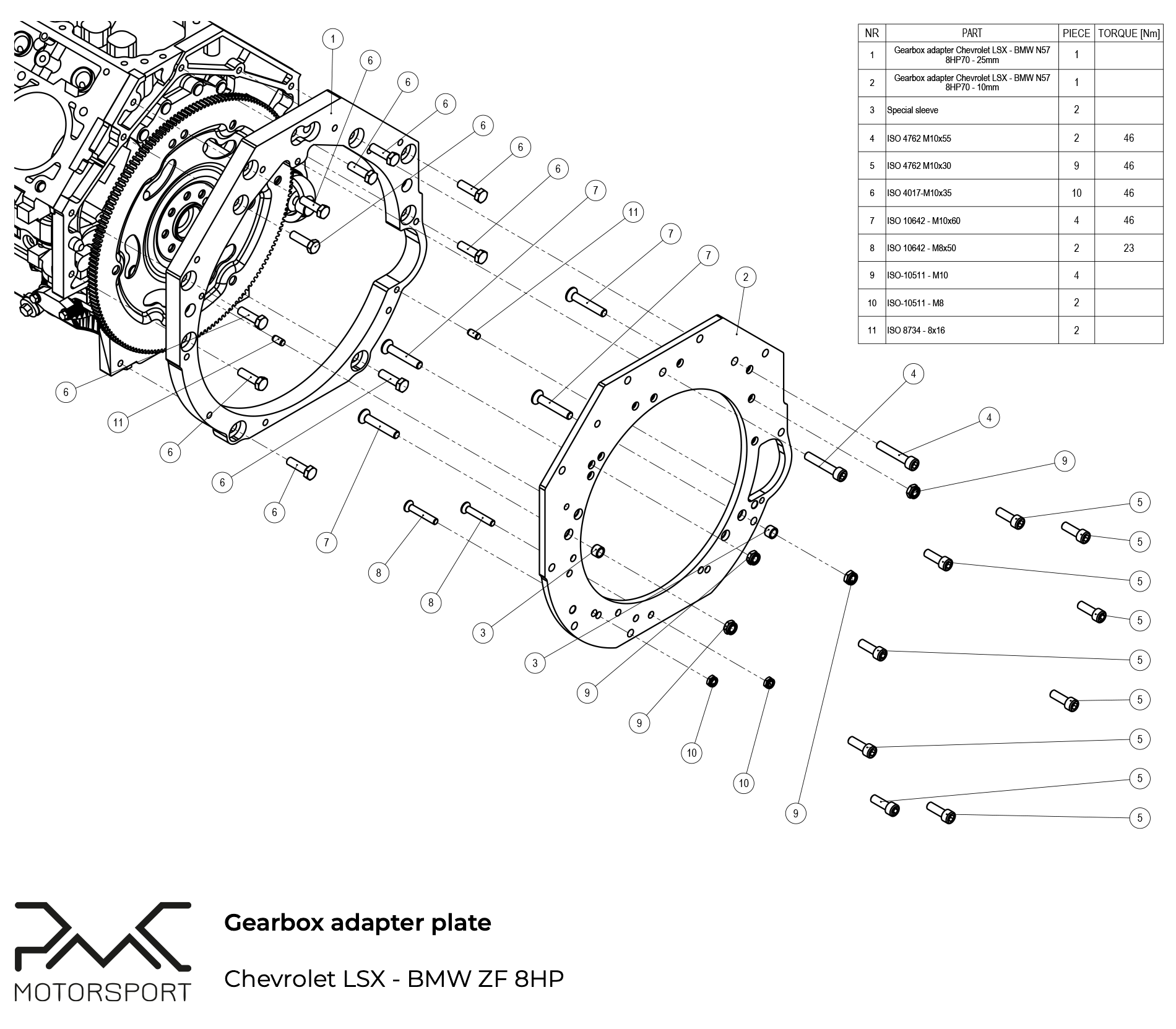 PMC Adapter Kit GM Chevrolet LS - BMW ZF 8HP 8HP75 8HP70 8HP50 8HP51 - 6