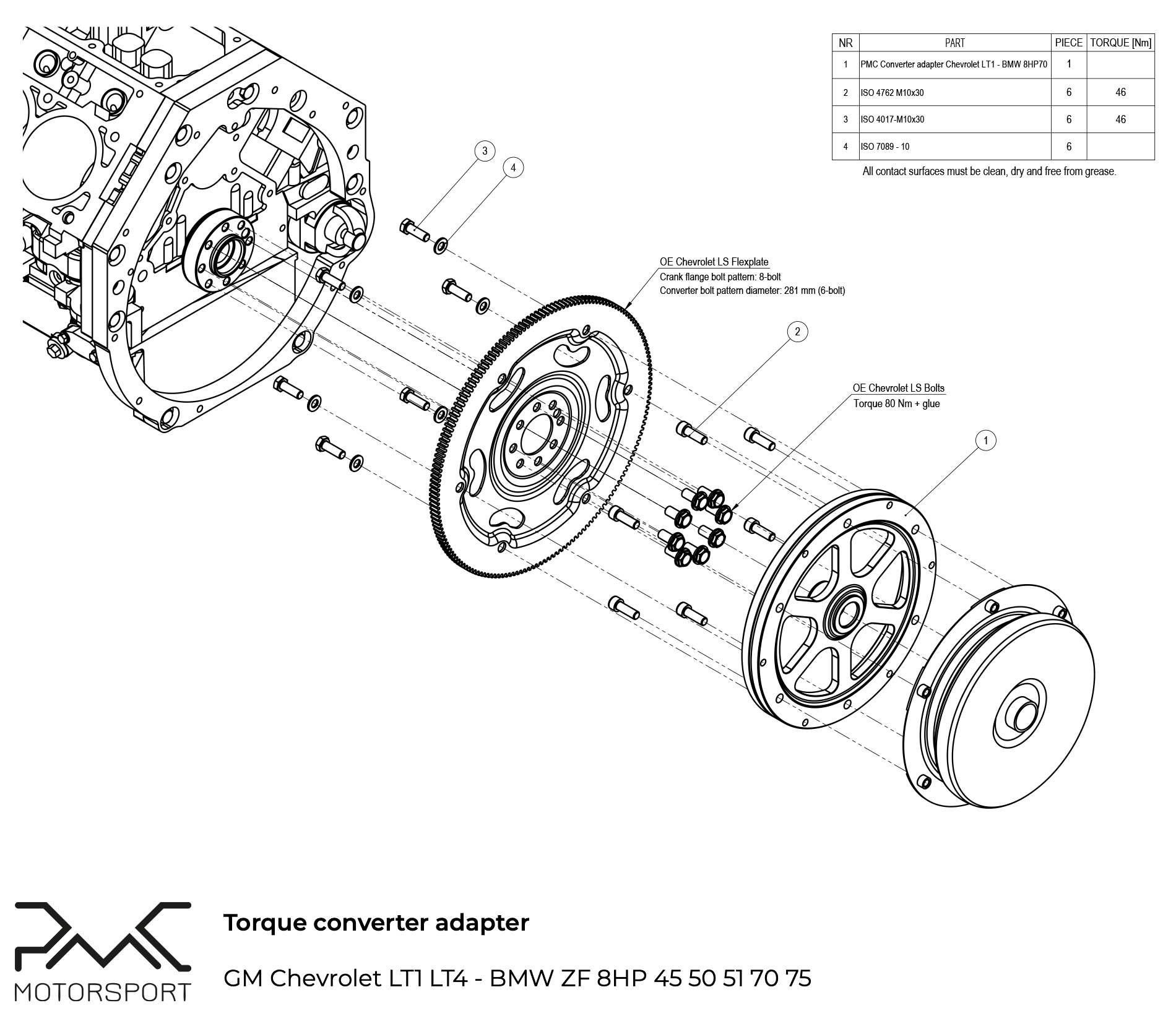 PMC Adapter Kit GM Chevrolet LS - BMW ZF 8HP 8HP75 8HP70 8HP50 8HP51 - 4
