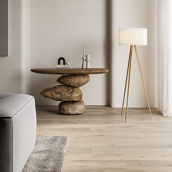 Golvlampa Dira pine/Vit vecklad skärm