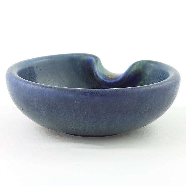 Gertrud Lönegren (1940s) Blue Sturdy Bowl with Pressed Side 13 cm