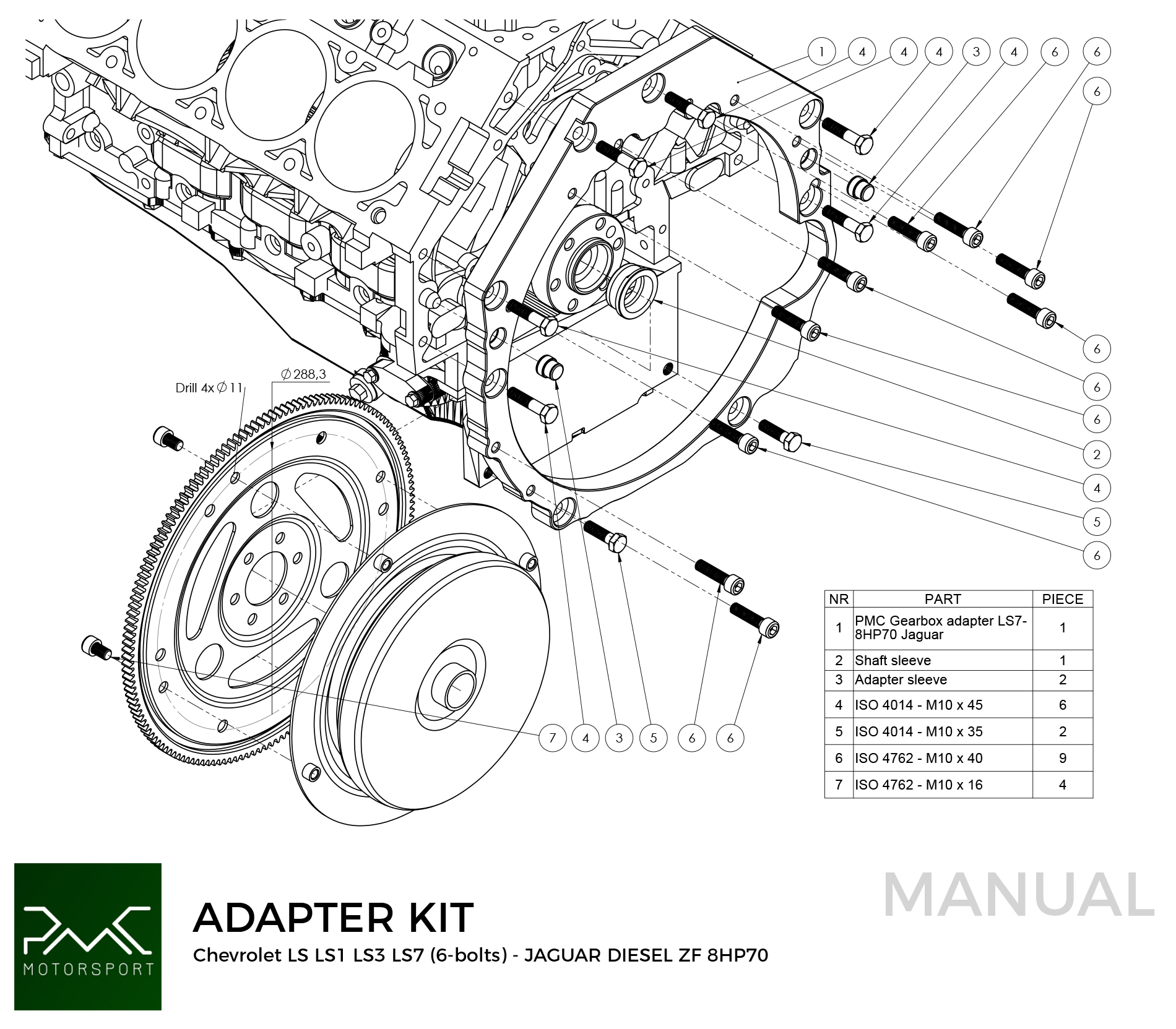 PMC Adapter Kit GM Chevrolet LS - Jaguar Diesel ZF 8HP 8HP70 - 4