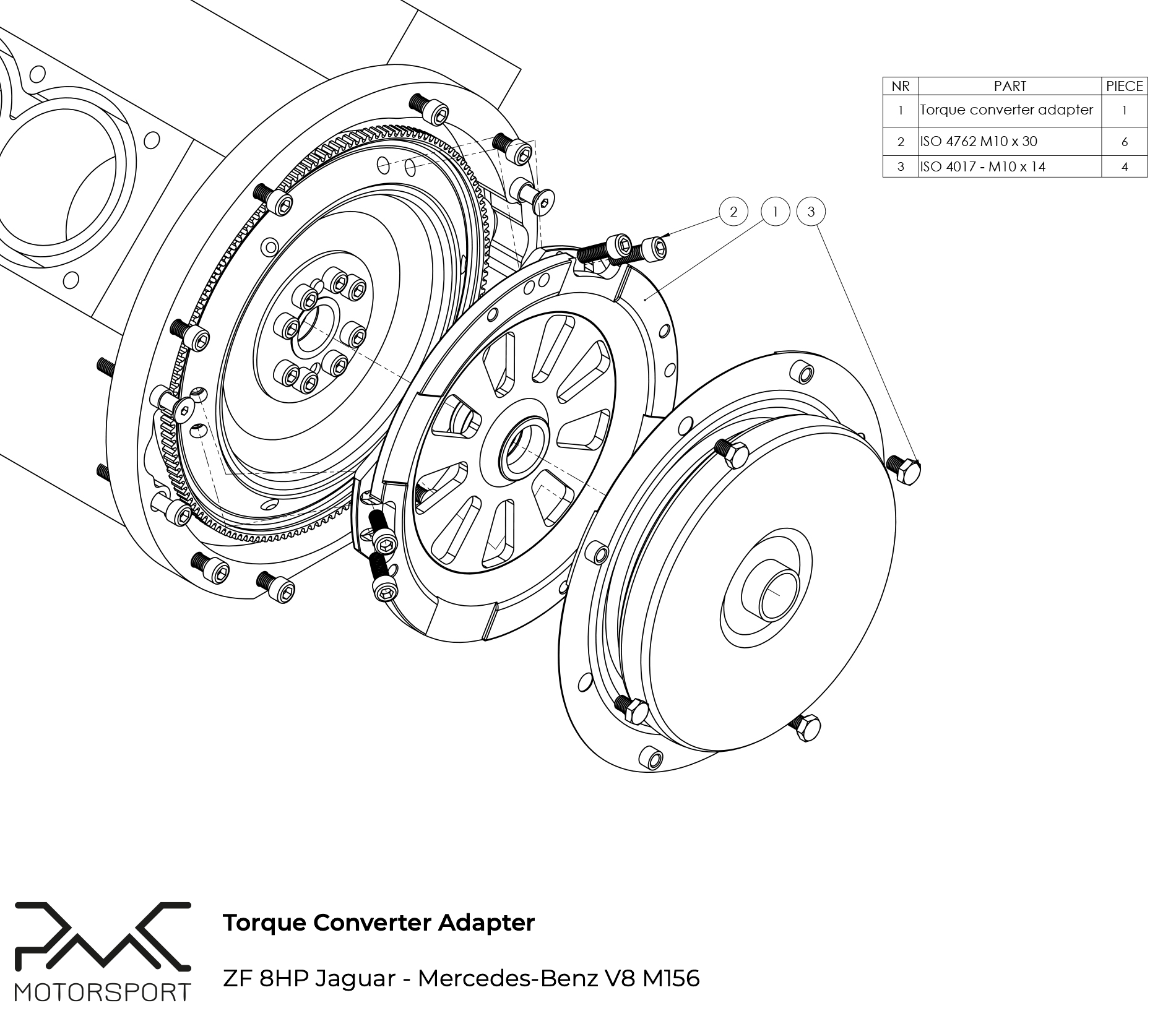 PMC Adapter Kit Mercedes-Benz V8 M113 - Jaguar Diesel ZF 8HP 8HP70 - 3