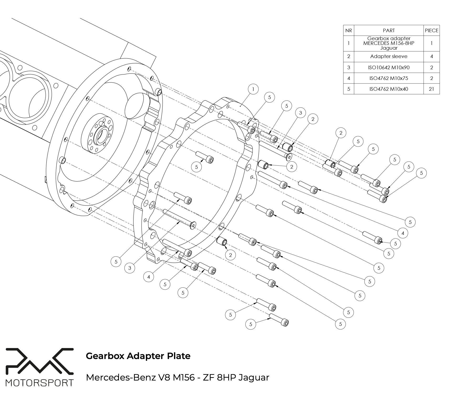 PMC Adapter Kit Mercedes-Benz V8 M113 - Jaguar Diesel ZF 8HP 8HP70 - 4