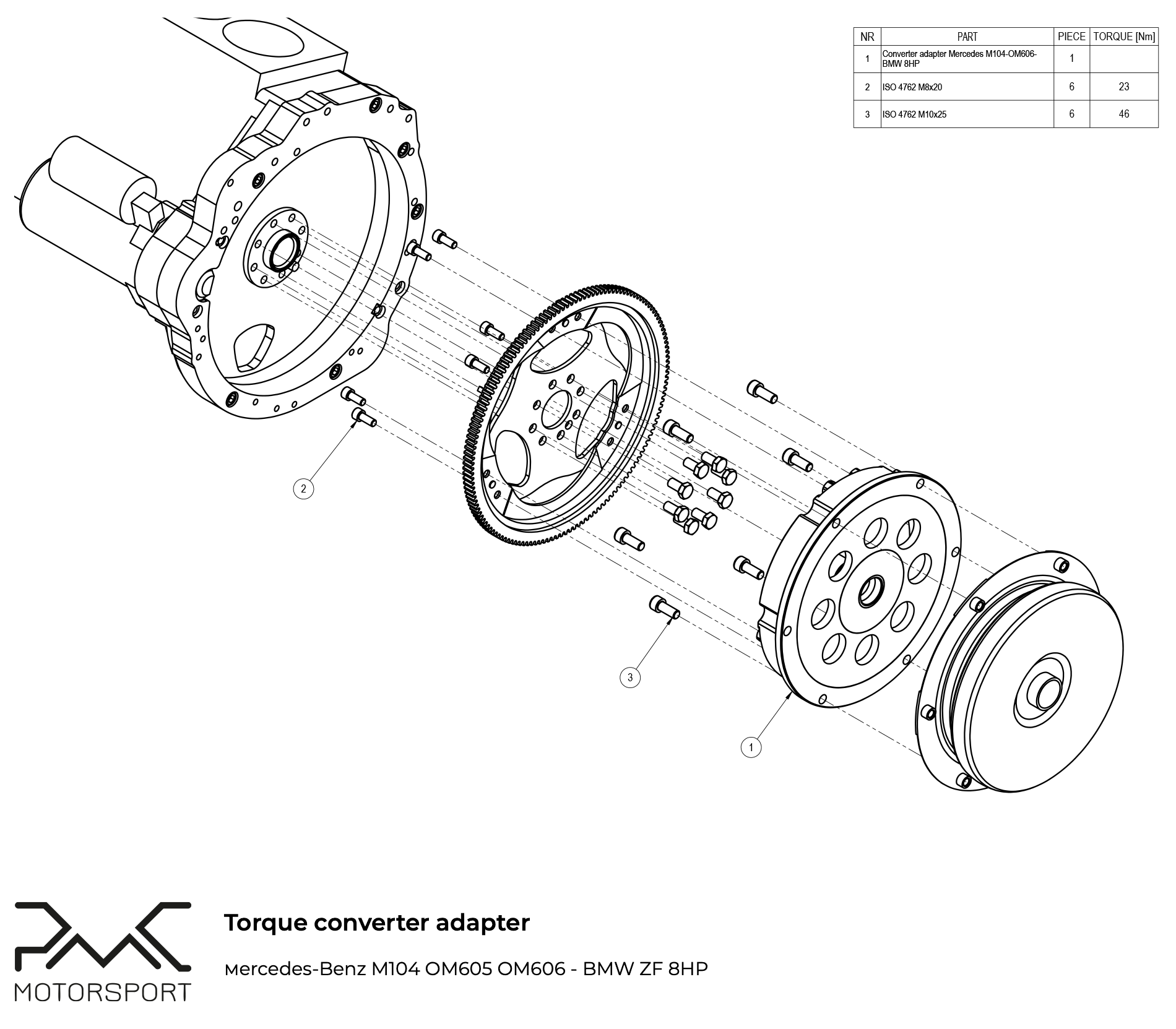 PMC Adapter Kit Mercedes-Benz M104 - BMW ZF 8HP 8HP75 8HP70 - 3