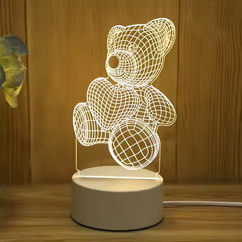 3D Lampa - Teddy Björn med Hjärta - Varmvit