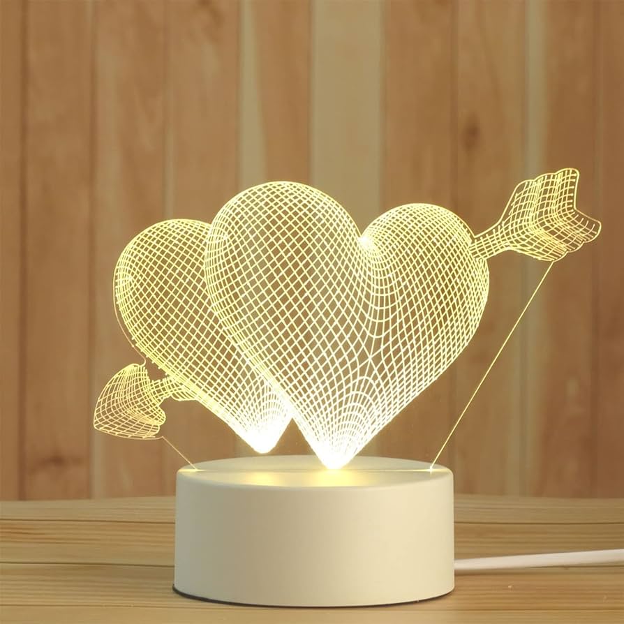 3D Lampa - Hjärta med Pil - Varmvit