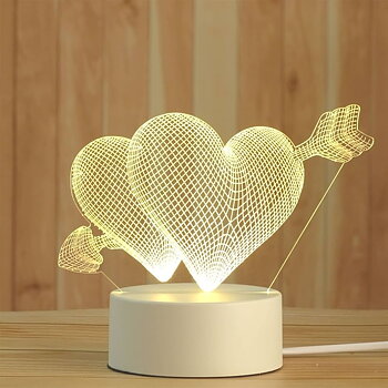 3D Lampa - Hjärta med Pil - Varmvit