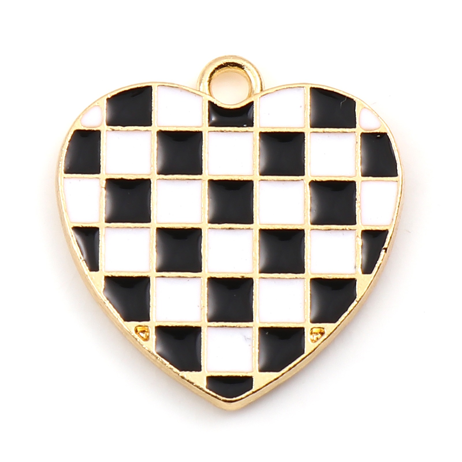 Berlock -  Emaljerat Hjärta, Chess Svart & vit