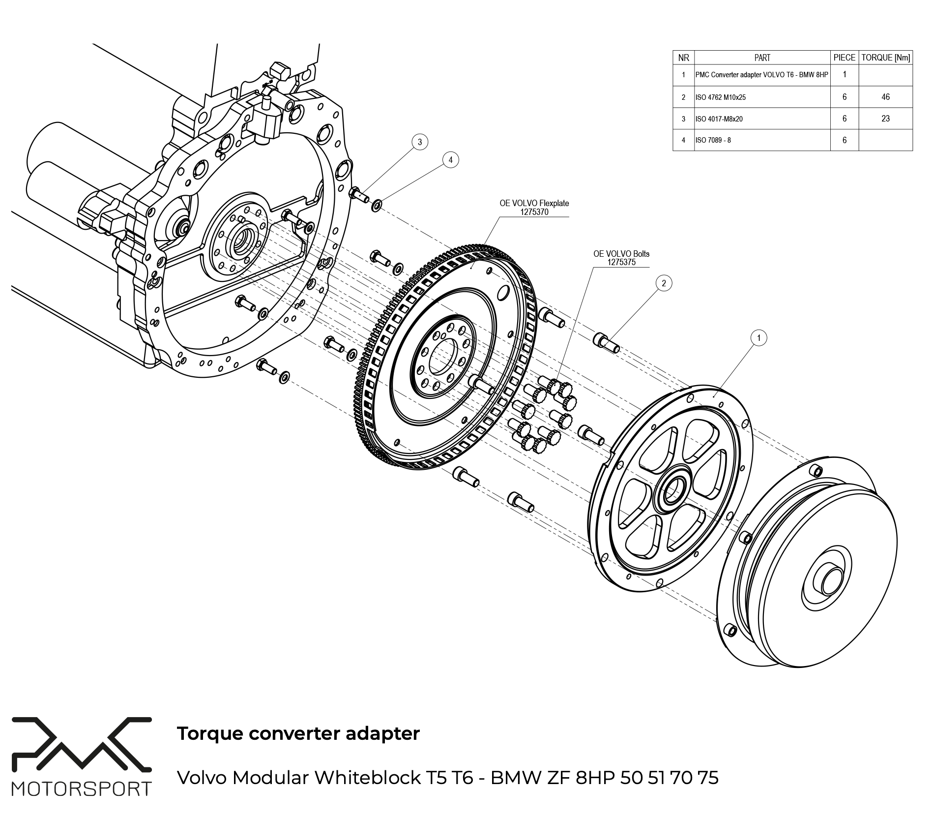 PMC Adapter Kit Volvo White T5 T6 BMW ZF 8HP 8HP75 8HP70 8HP50 8HP51 - 3
