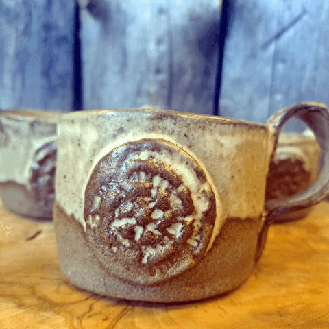 Cup Ceramic Root, Handmade Stoneware Sami  Craft Pattern, Jokkmokk design