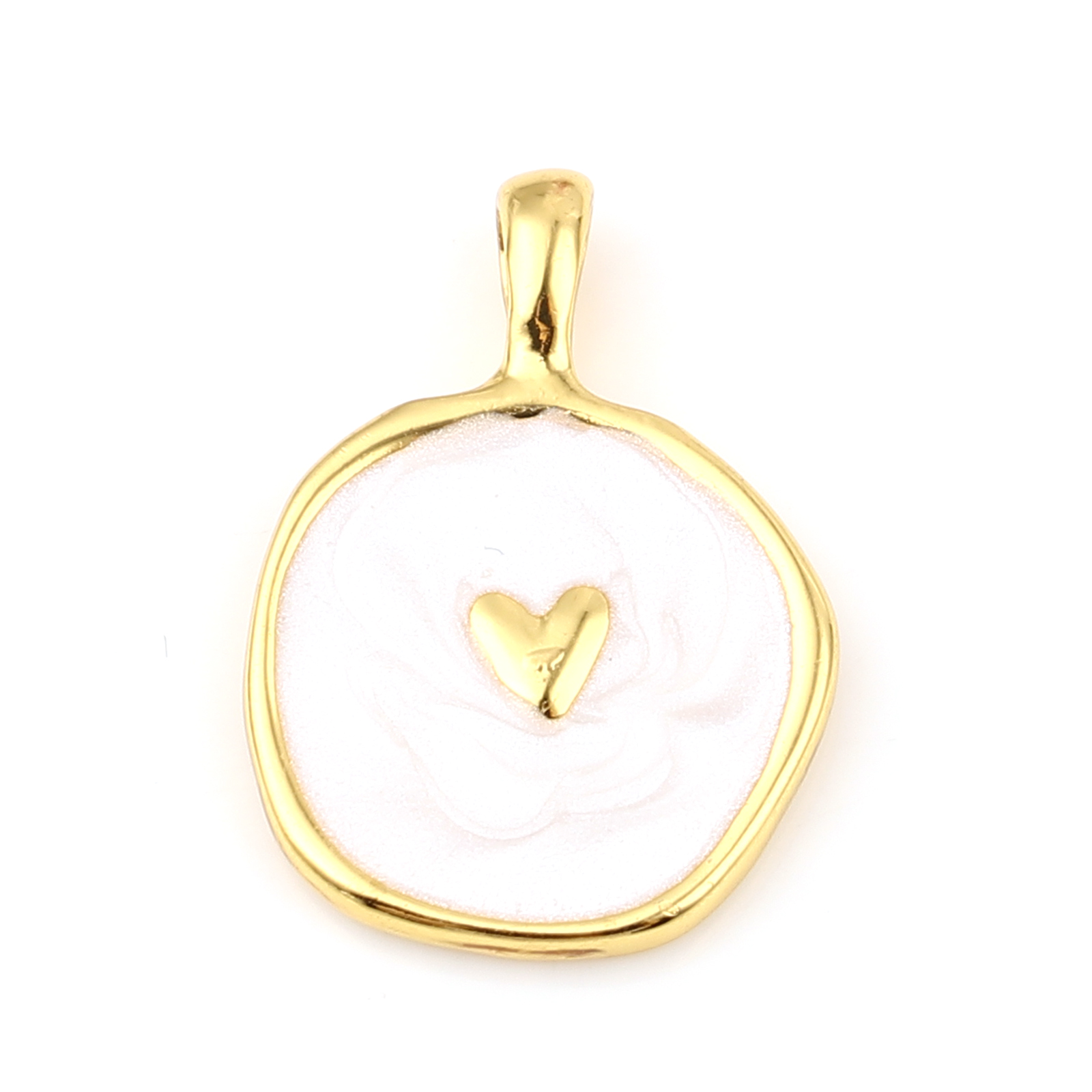 Berlock -  Enameld heart, Round white & Gold