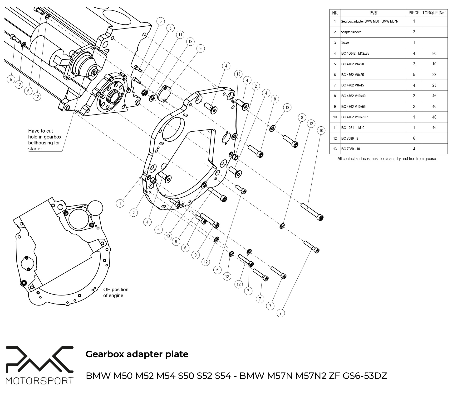 PMC Adapter Plate BMW M50 M52 M54 S50 S52 S54 - BMW ZF 8HP / M57N GS6-53DZ - 2