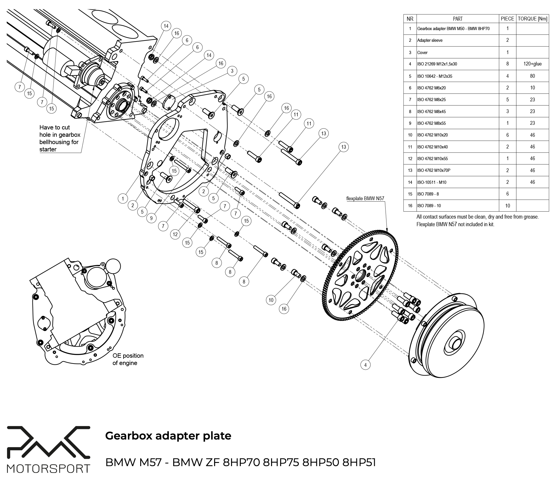 PMC Adapter Plate BMW M50 M52 M54 S50 S52 S54 - BMW ZF 8HP / M57N GS6-53DZ - 3