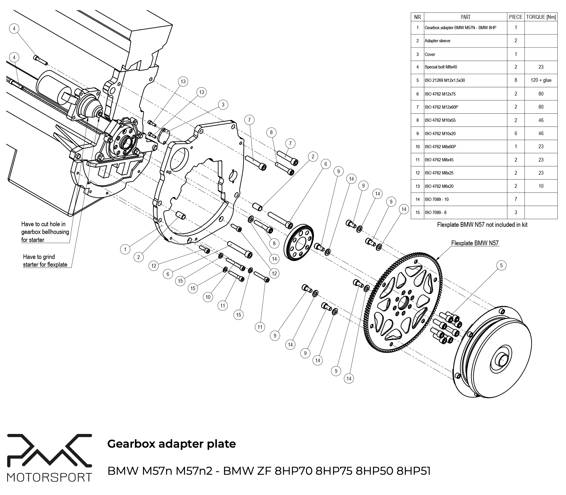 PMC Adapter kit BMW M57N M57N2 - BMW ZF 8HP / GS6-53DZ - 2