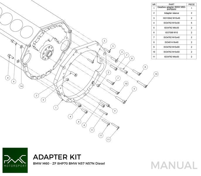 PMC Adapter kit BMW V8 M62 - BMW ZF 8HP 8HP75 8HP70 - 2