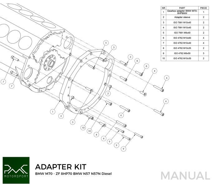 PMC Adapter Kit BMW V12 M70 - BMW ZF 8HP 8HP75 8HP70 - 4