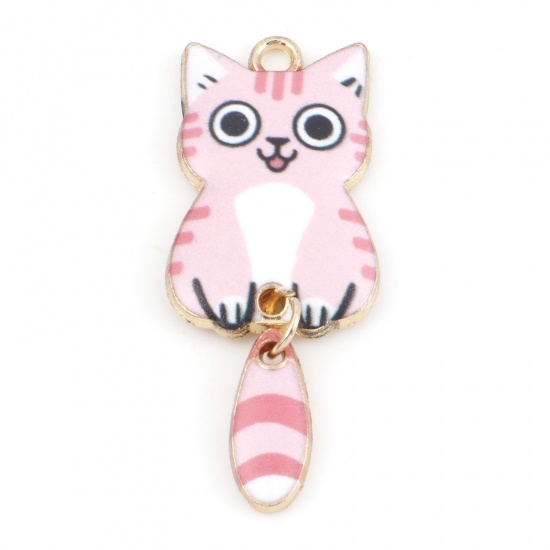 Berlock -  Emaljerad Katt m srörlig vans, Rosa