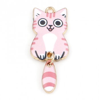 Berlock -  Emaljerad Katt m srörlig vans, Rosa