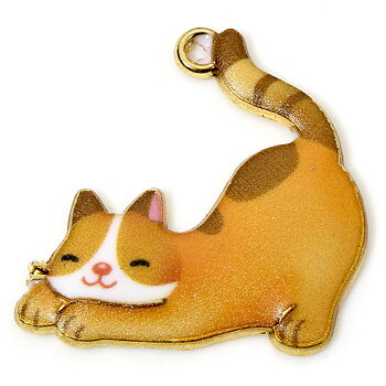Berlock -  Emaljerad Katt, liggande Orange