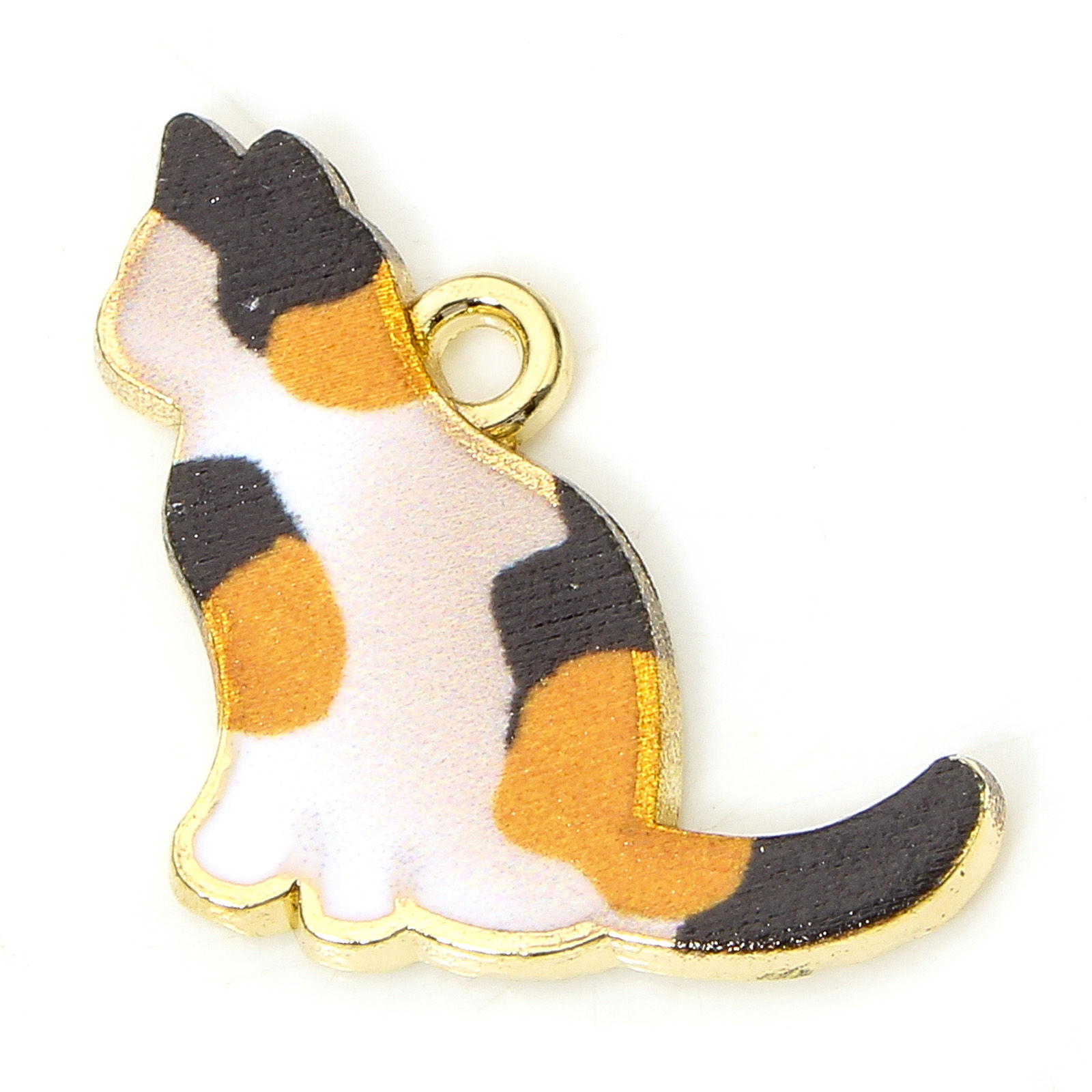 Berlock -  Emaljerad sittande Katt,  Orange & svart