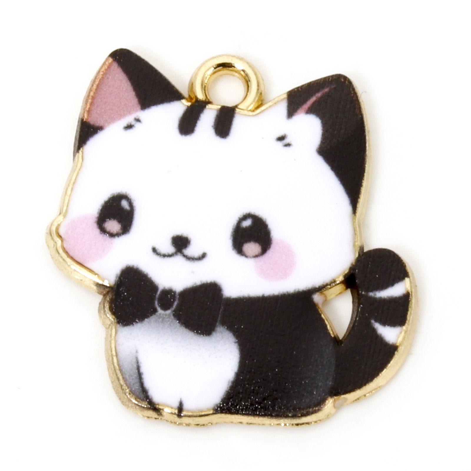 Charm -Enameld Cat black & white bow