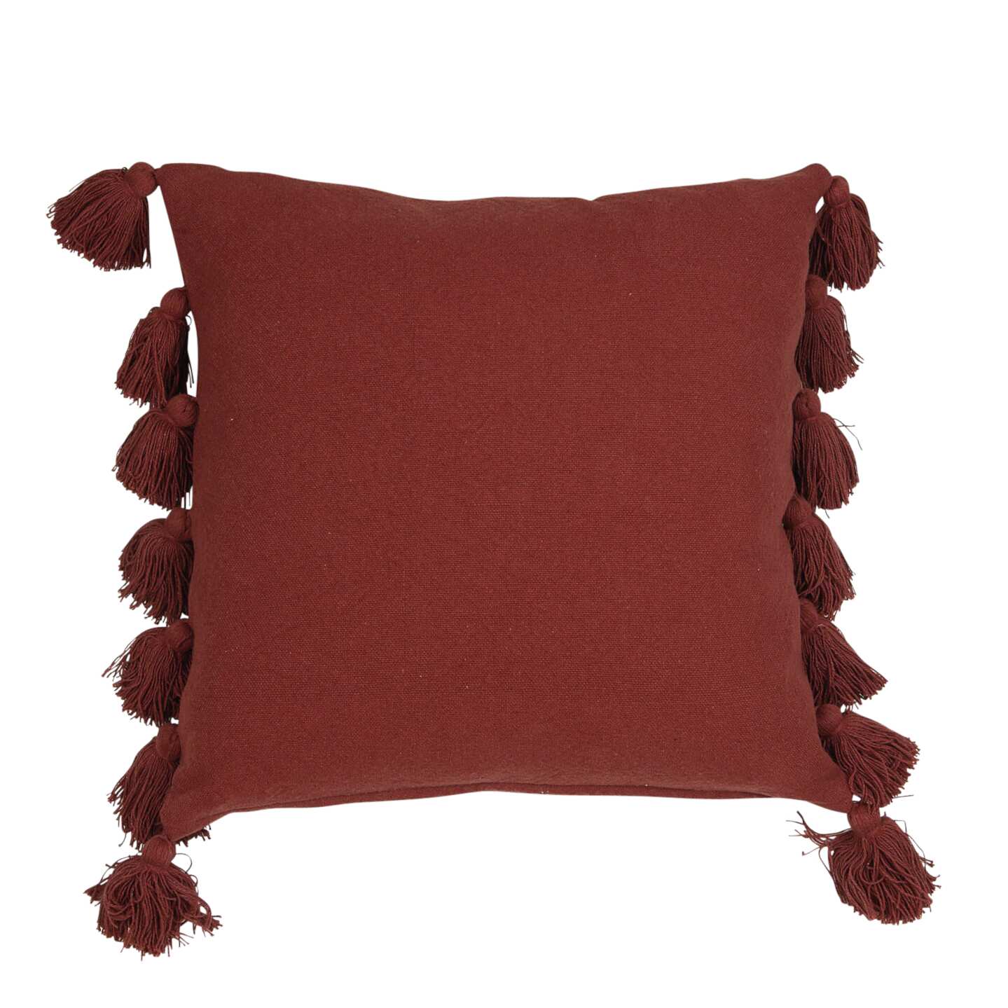 Kuddfodral Rustik rostrött med tofsar shabby chic lantlig stil Gårdsromantik