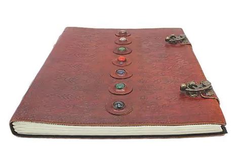 Dagbok /Journal  läder -Mandala, Brun  - Chakra -7 stenar  - 33cm - 3