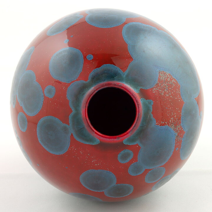 Isak Isaksson (2000s) Unique Vase with Red/Blue Crystalline Glaze 18 cm