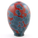 Isak Isaksson (2000s) Unique Vase with Red/Blue Crystalline Glaze 18 cm