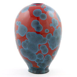 Isak Isaksson (2000s) Unique Vase with Red/Blue Crystalline Glaze 18 cm