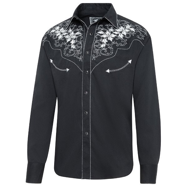 Garth westernskjorta svart med vita broderier
