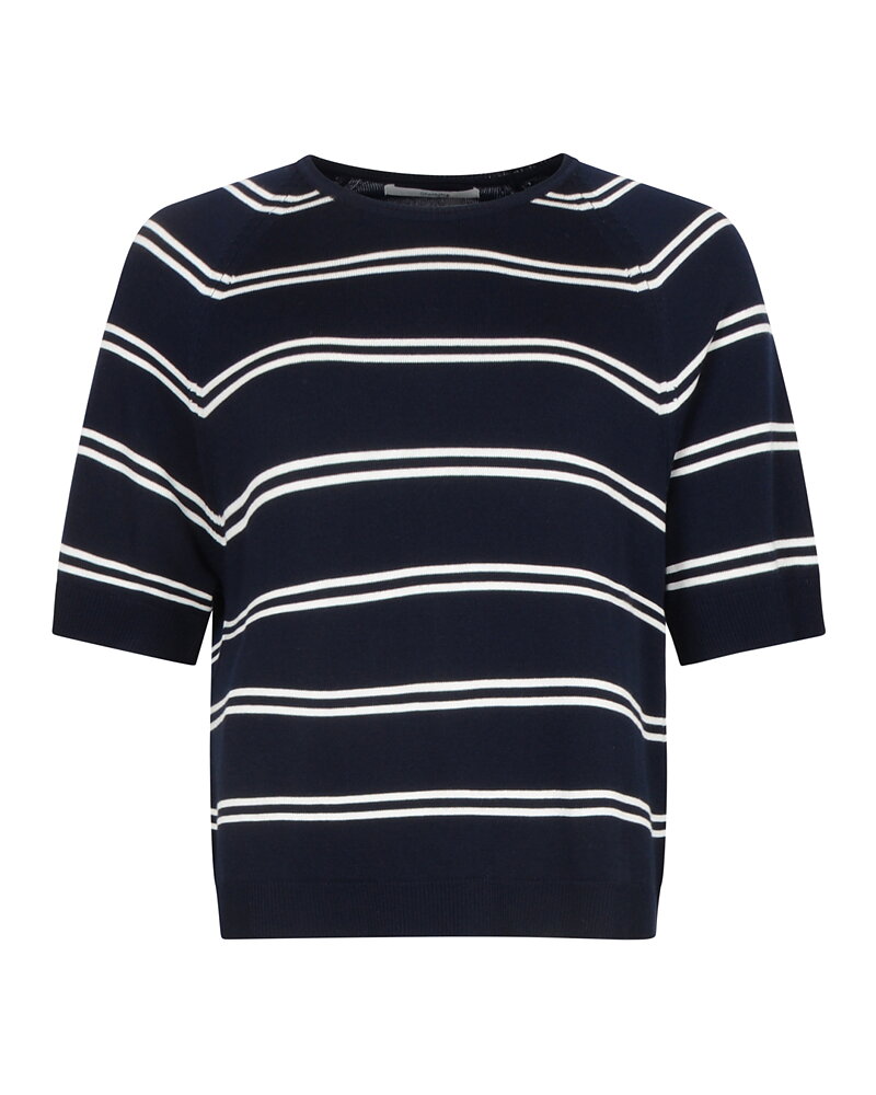 Stickad jumper Shiloh randig marinblå/offwhite