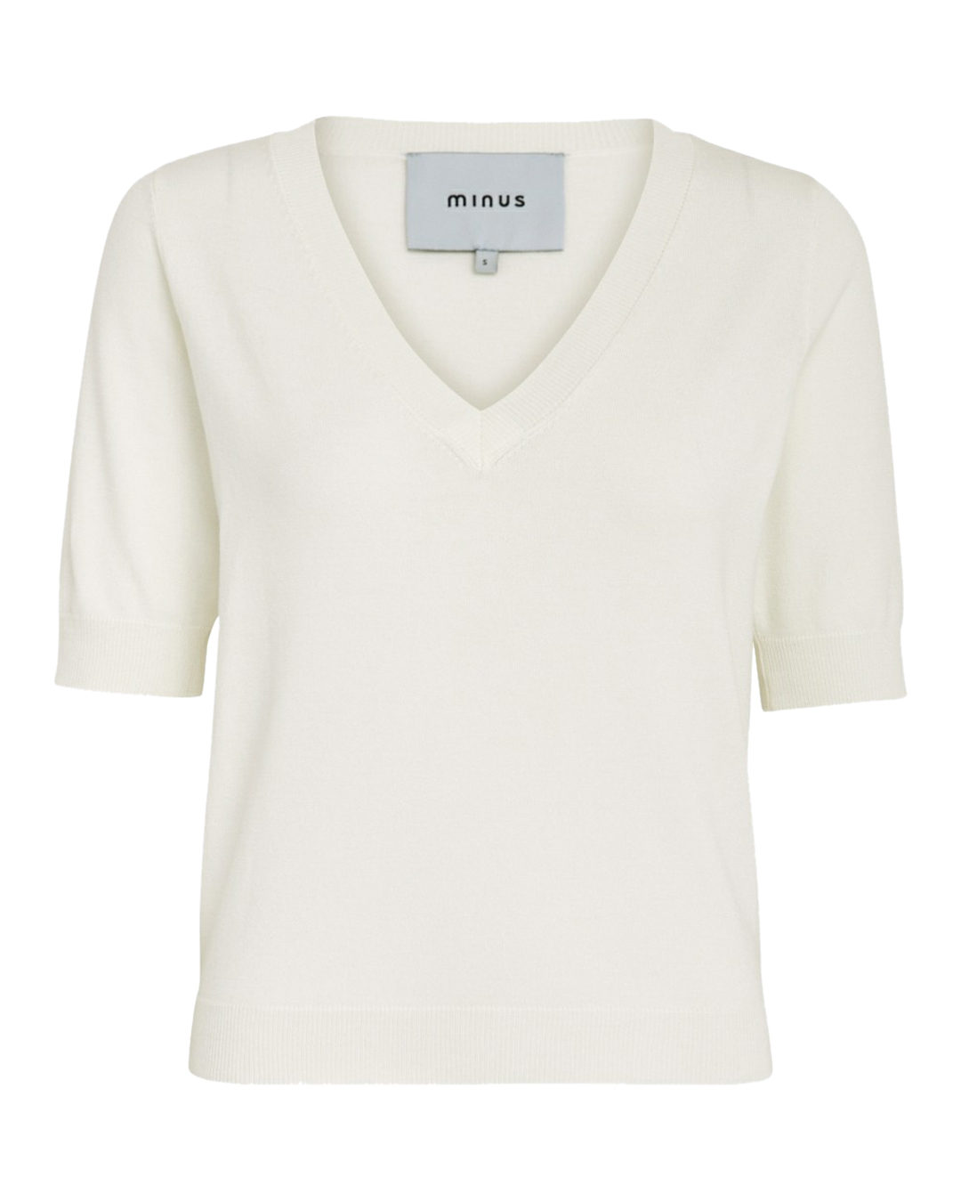 Topp Milla stickad v-ringad kort ärm offwhite - 4