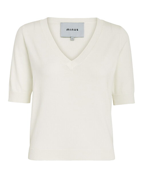 Topp Milla stickad v-ringad kort ärm offwhite - 4