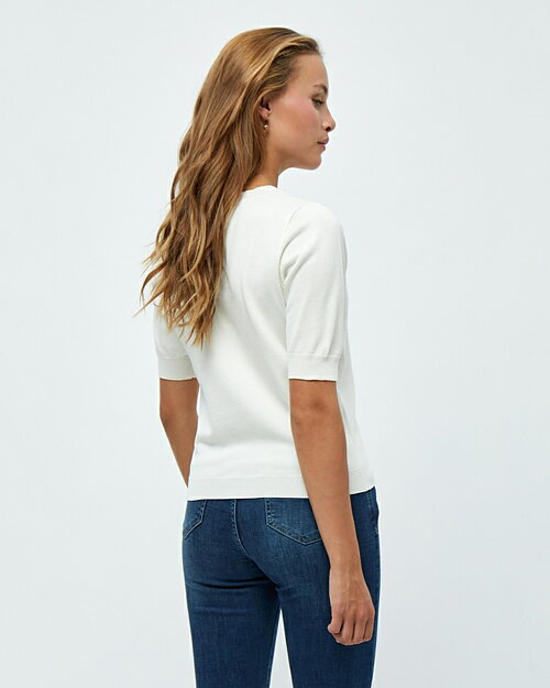 Topp Milla stickad v-ringad kort ärm offwhite - 3