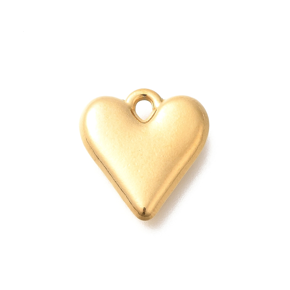 Hjärta berlock guld i rostfritt stål med 18K jonplätering, hjärtformad smyckesberlock ca 16,5 x 15,5 x 3 mm med hål ca 2 mm.
