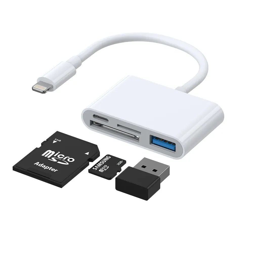 SiGN 4-i-1 Lightning till USB-A, SD/TF, Lightning - Vit
