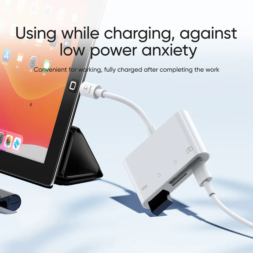 SiGN 4-i-1 Lightning till USB-A, SD/TF, Lightning - Vit - 6