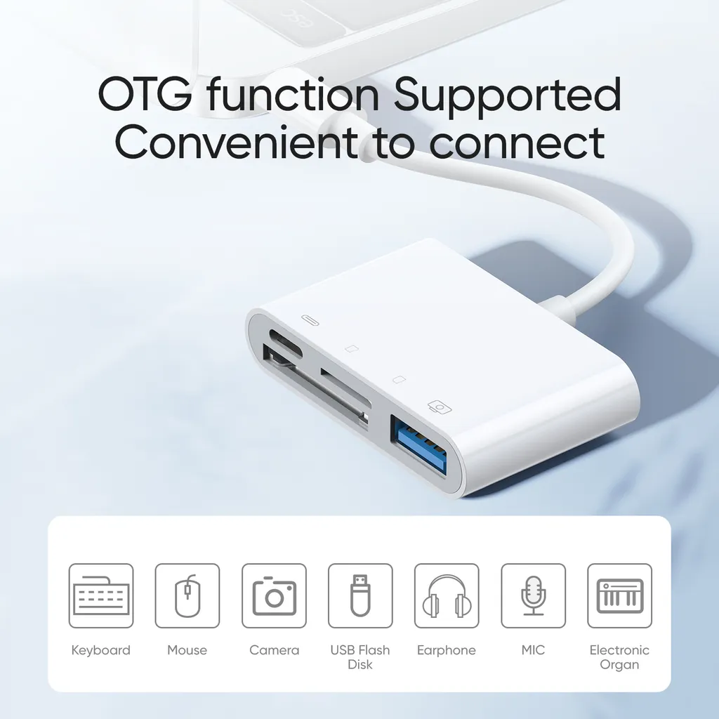 SiGN 4-i-1 Lightning till USB-A, SD/TF, Lightning - Vit - 3