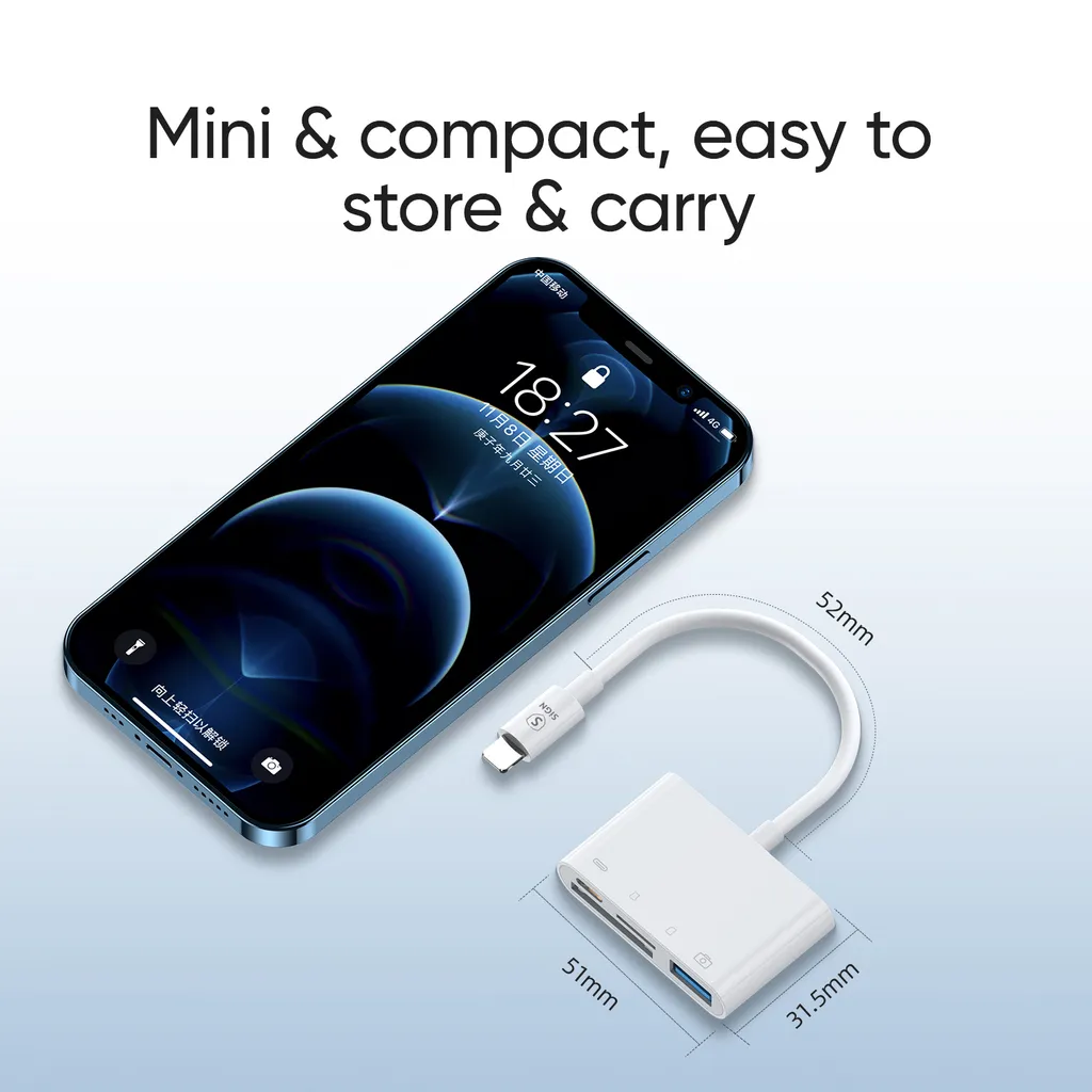 SiGN 4-i-1 Lightning till USB-A, SD/TF, Lightning - Vit - 5