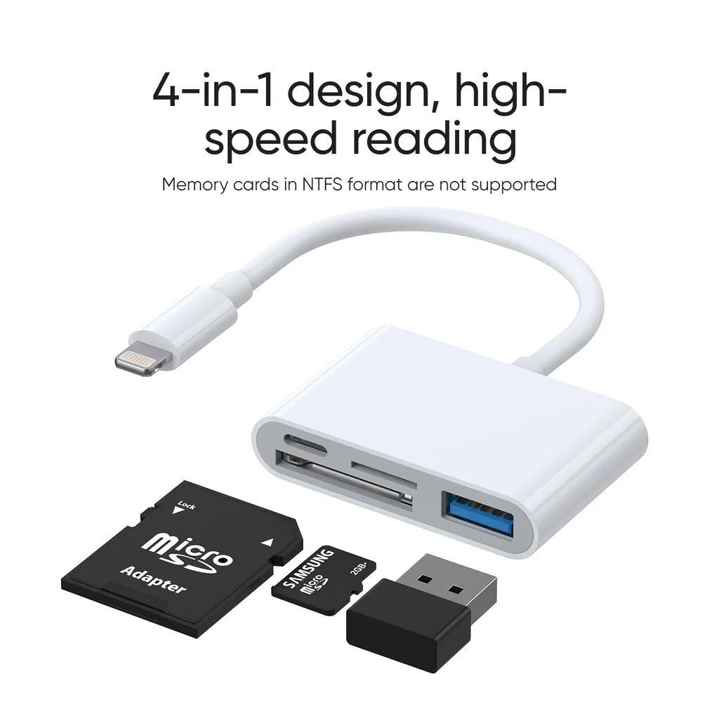 SiGN 4-i-1 Lightning till USB-A, SD/TF, Lightning - Vit - 2