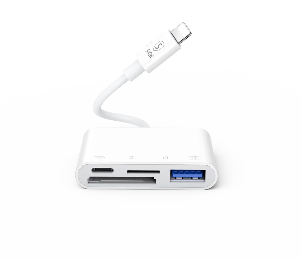 SiGN 4-i-1 Lightning till USB-A, SD/TF, Lightning - Vit - 4