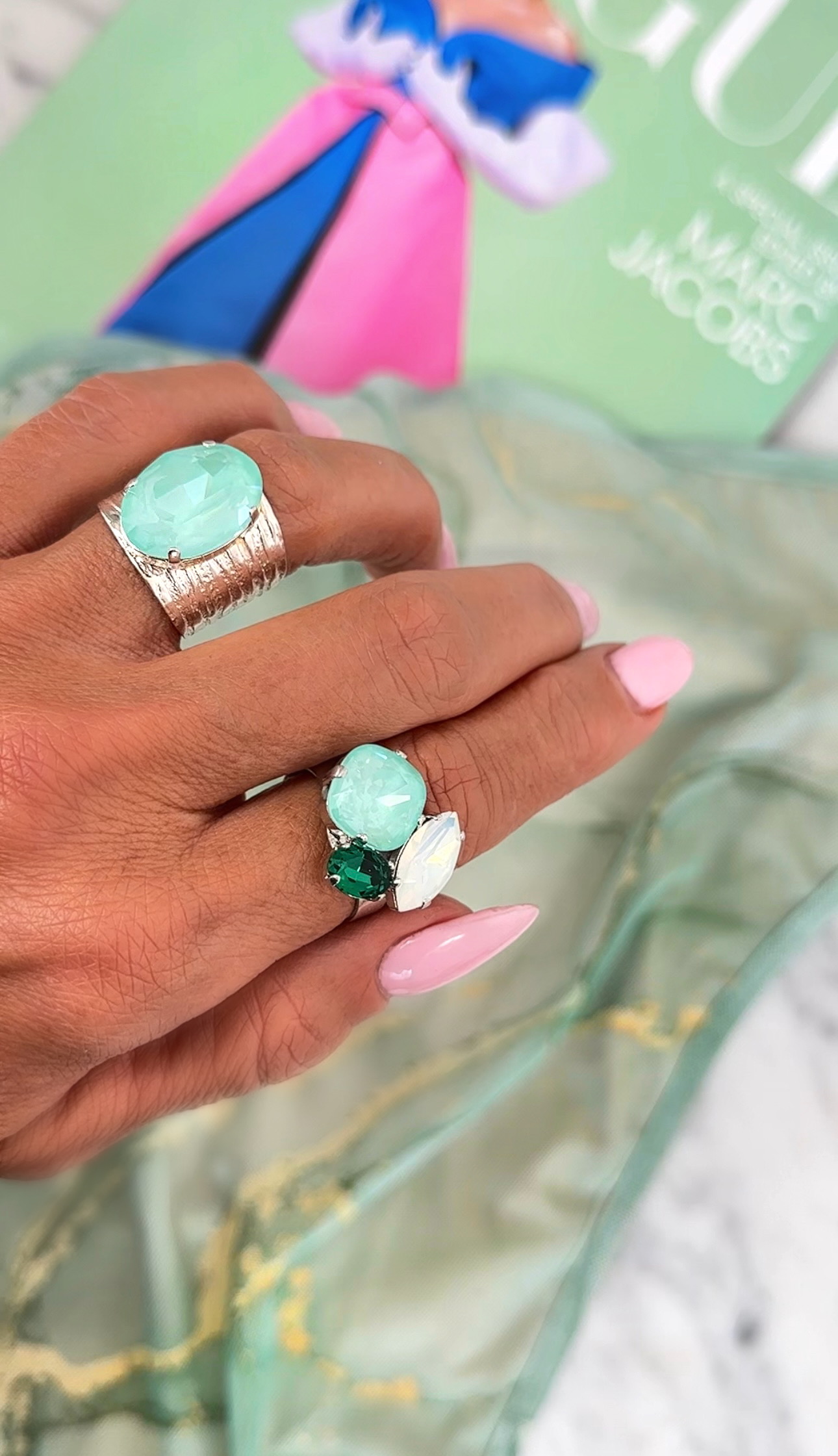 Ring Cruz Mint Green combo Silver - 3