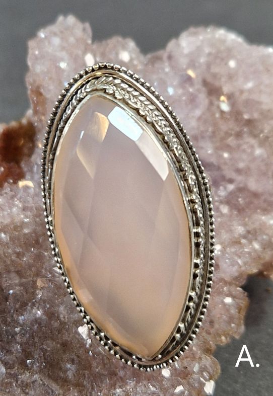 Filigran Ring Silver - Rosenkvarts Cabochon - 6 sorter - 2