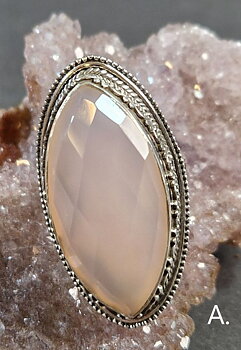Filigran Ring Silver - Rosenkvarts Cabochon - 6 sorter