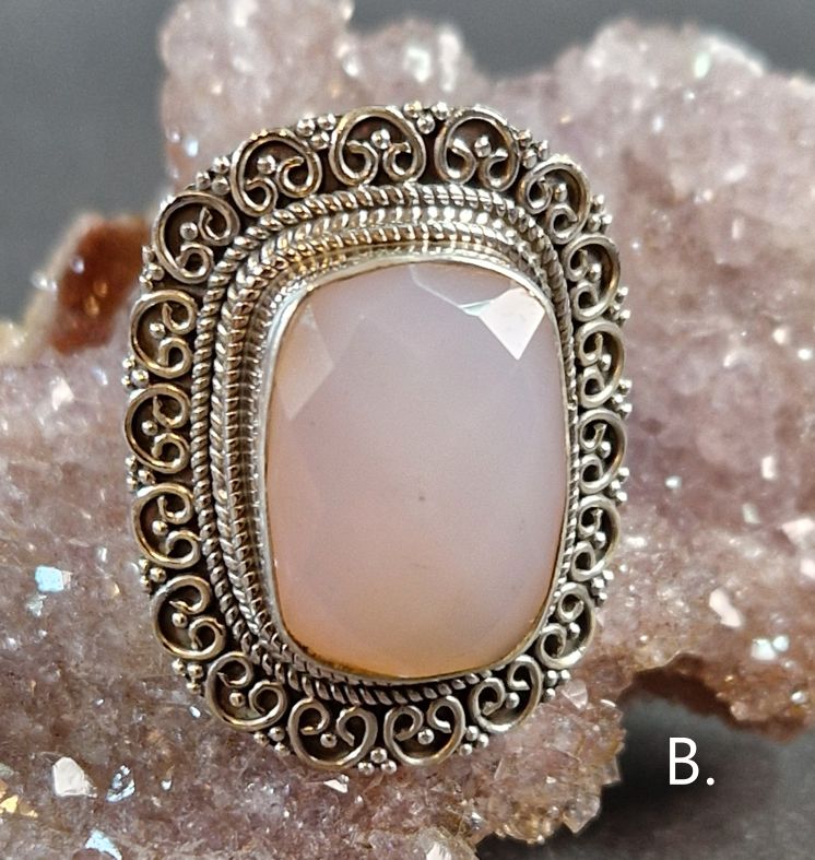 Filigran Ring Silver - Rosenkvarts Cabochon - 6 sorter - 4