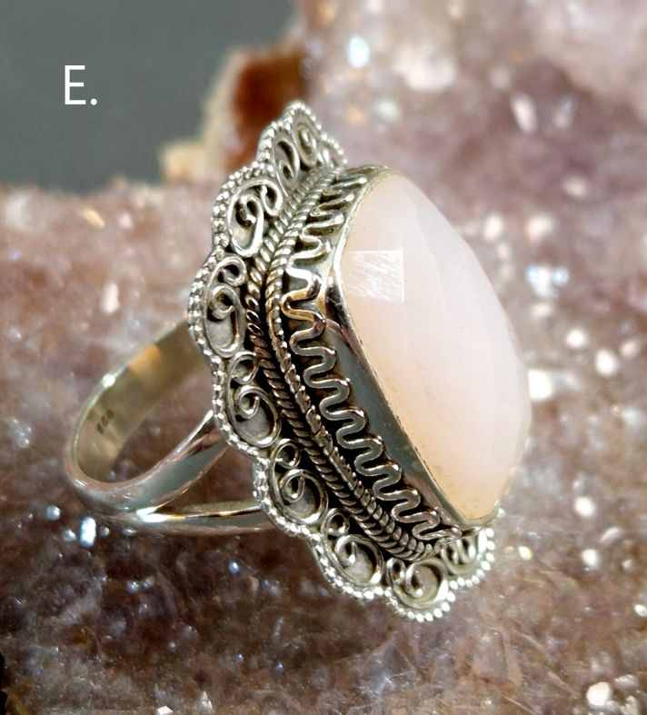 Filigran Ring Silver - Rosenkvarts Cabochon - 6 sorter - 11