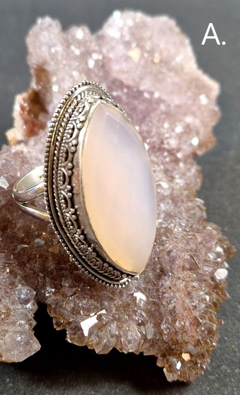 Filigran Ring Silver - Rosenkvarts Cabochon - 6 sorter - 3
